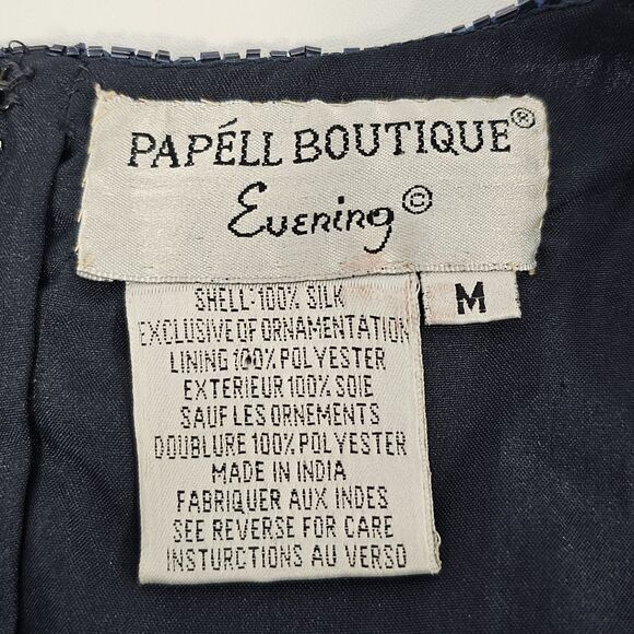 PAPELL Boutique Evening Navy Sequin Beaded Silk Scalloped Hem Blouse Top Size M - Picture 6 of 12